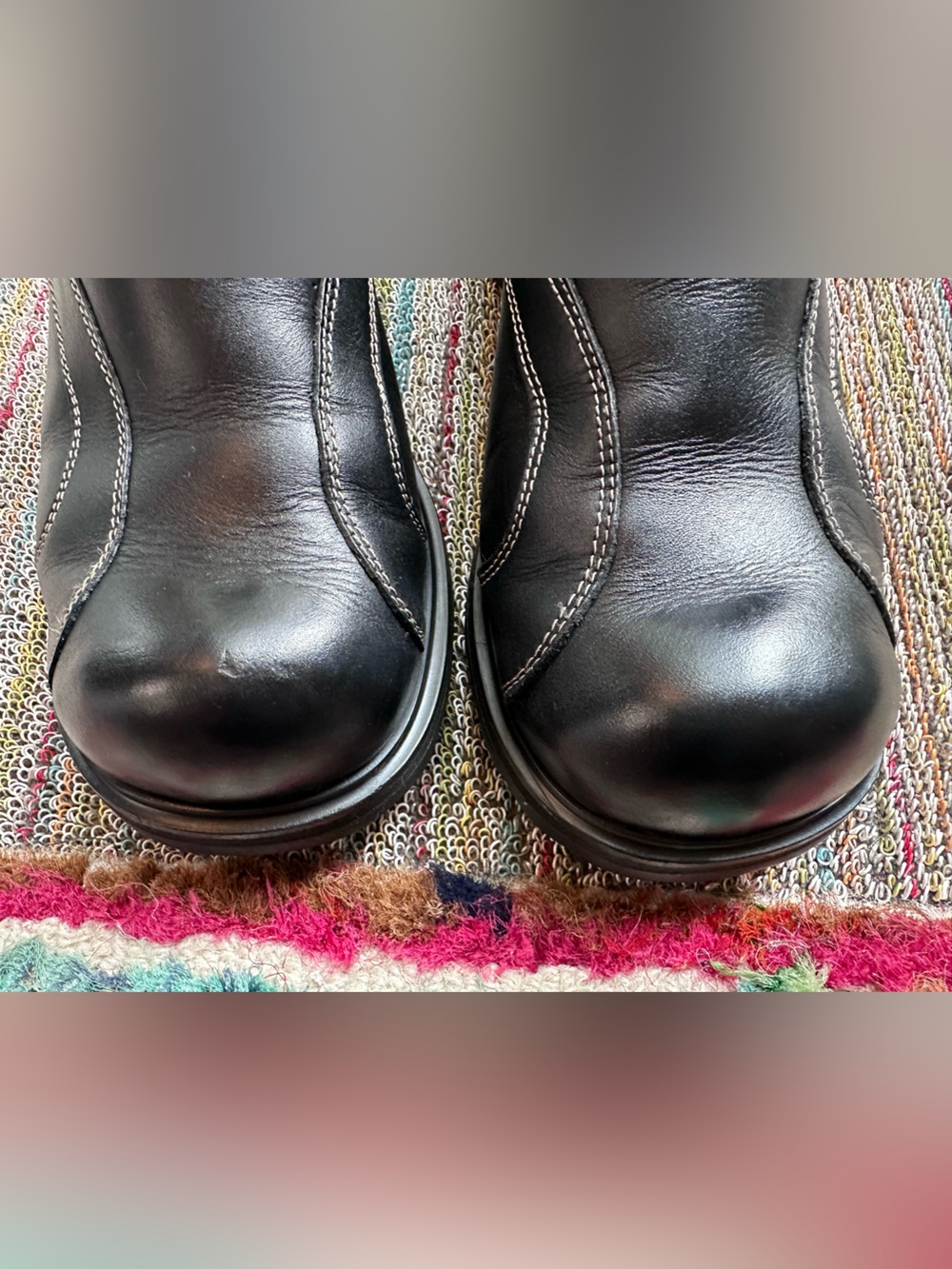 Fluevog VINTAGE EXCELLENT F-Shoe Angie black slip-on w/ contrast beige stitch -7 - Picture 11 of 16